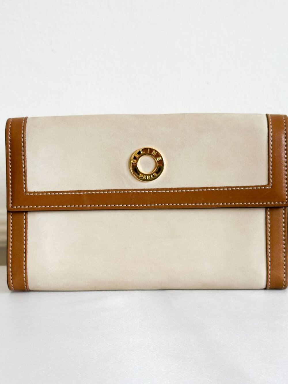 Celine Beige Wallet with Leather Trim